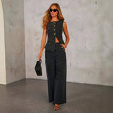 Sleeveless Denim Co-Ord Set with Wide-Leg Trousers