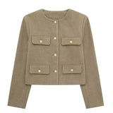 Elegant Textured Button-Up Cropped Jacket