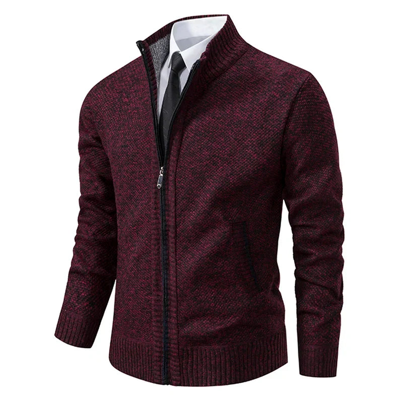 Orizelle | Men’s Zip-Up Knit Cardigan – Tailored Fit with High Collar & Modern Elegance