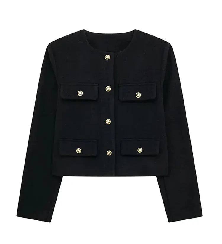 Elegant Textured Button-Up Cropped Jacket