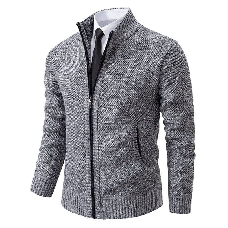 Orizelle | Men’s Zip-Up Knit Cardigan – Tailored Fit with High Collar & Modern Elegance