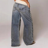 Y2K Baggy Wide Leg Jeans with Ribbed Waistband