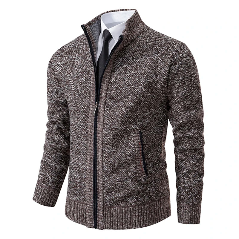 Orizelle | Men’s Zip-Up Knit Cardigan – Tailored Fit with High Collar & Modern Elegance