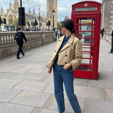 Cropped Double-Breasted Trench Coat with Contrast Buttons