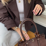 Cropped Double-Breasted Trench Coat with Contrast Buttons