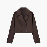 Cropped Double-Breasted Trench Coat with Contrast Buttons