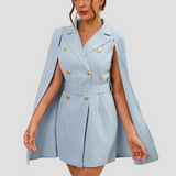 Cape Blazer Mini Dress with Gold Button Details