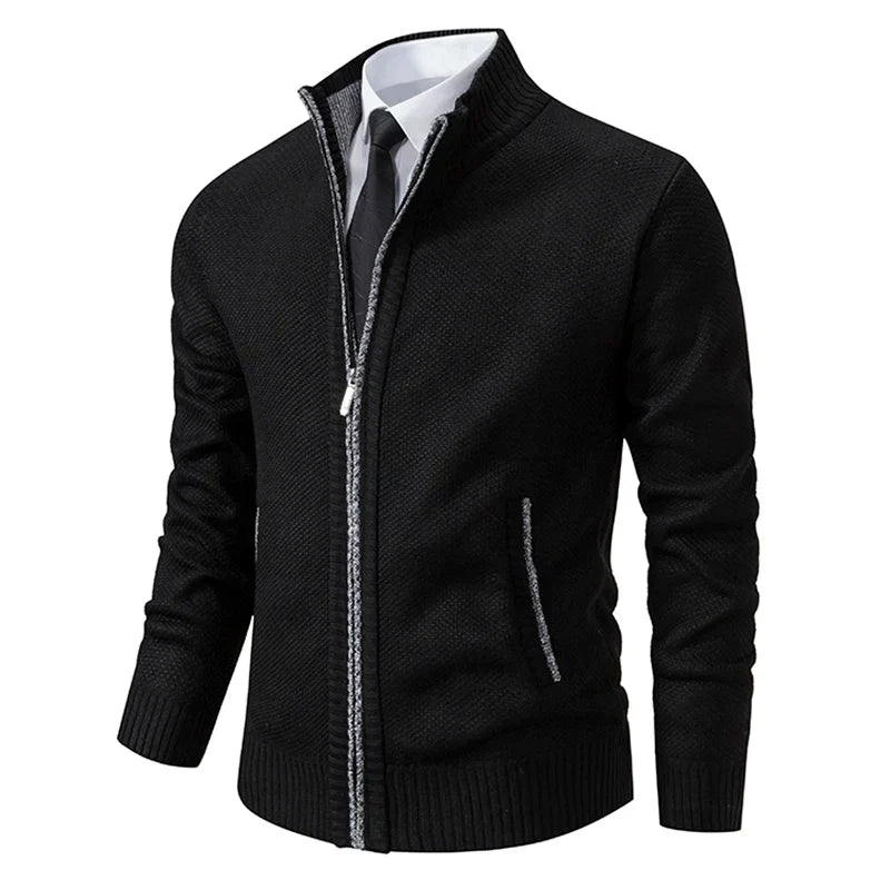 Orizelle | Men’s Zip-Up Knit Cardigan – Tailored Fit with High Collar & Modern Elegance
