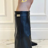 Sculptural Knee-High Wedge Boots in Faux Suede with Buckle Detail