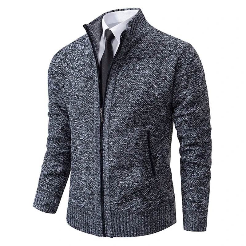 Orizelle | Men’s Zip-Up Knit Cardigan – Tailored Fit with High Collar & Modern Elegance