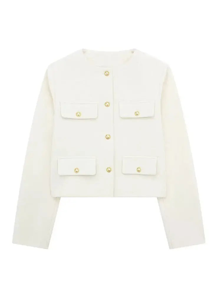 Elegant Textured Button-Up Cropped Jacket