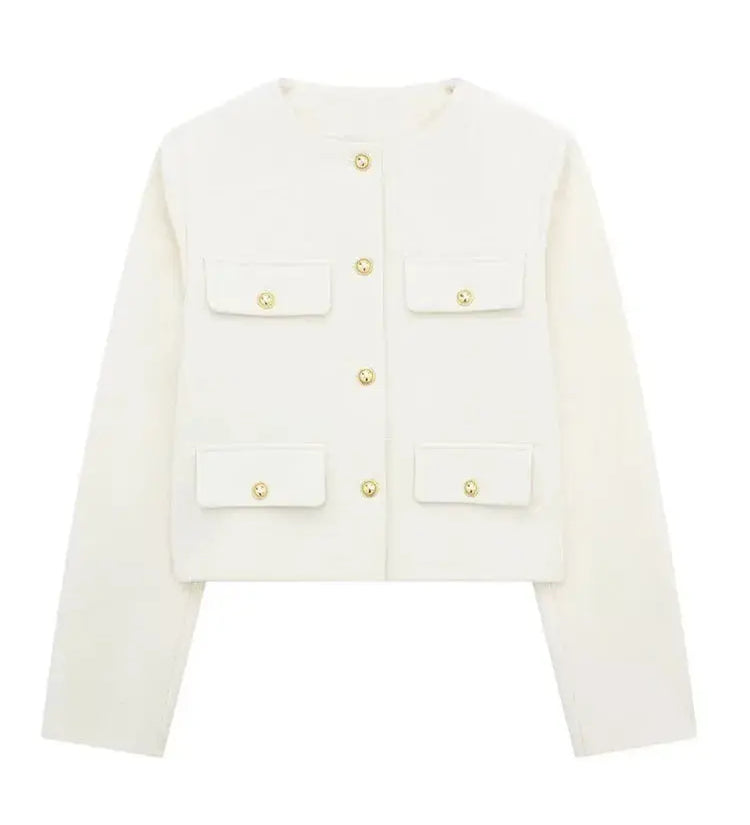 Elegant Textured Button-Up Cropped Jacket