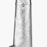 Sculptural Black Wedge Knee-High Boots in Glossy Finish