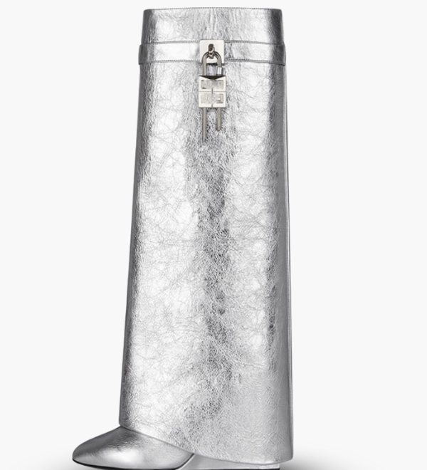 Sculptural Black Wedge Knee-High Boots in Glossy Finish