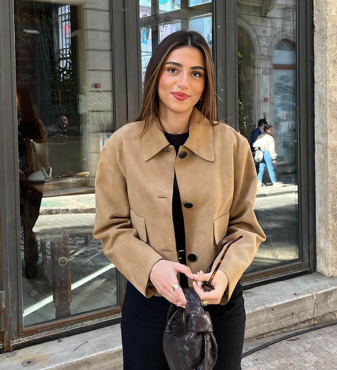 Retro Faux Suede Jacket with Front Flap Pockets