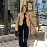 Retro Faux Suede Jacket with Front Flap Pockets