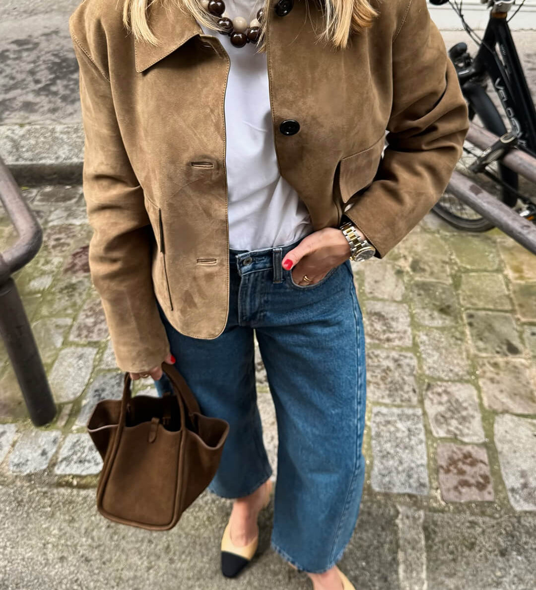 Retro Faux Suede Jacket with Front Flap Pockets