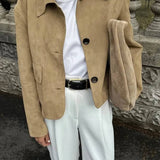 Retro Faux Suede Jacket with Front Flap Pockets