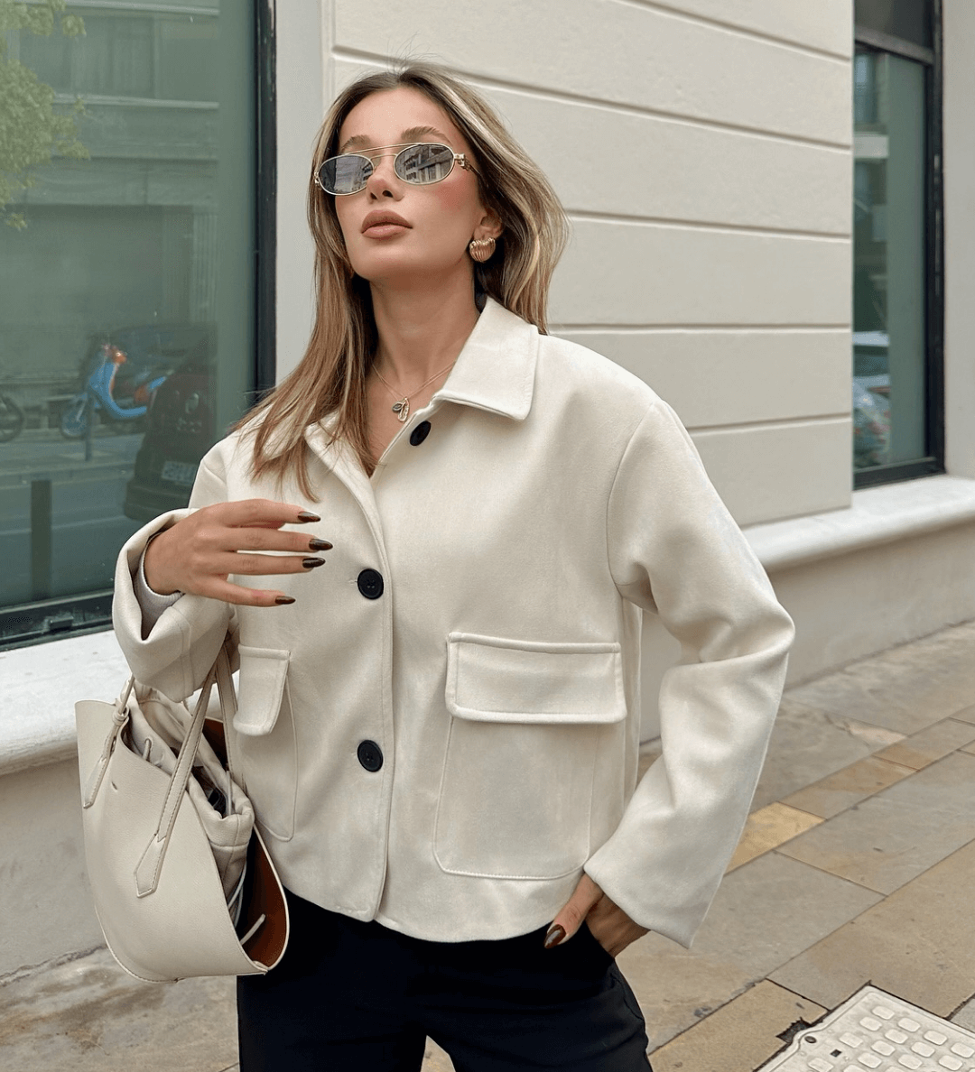 Retro Faux Suede Jacket with Front Flap Pockets