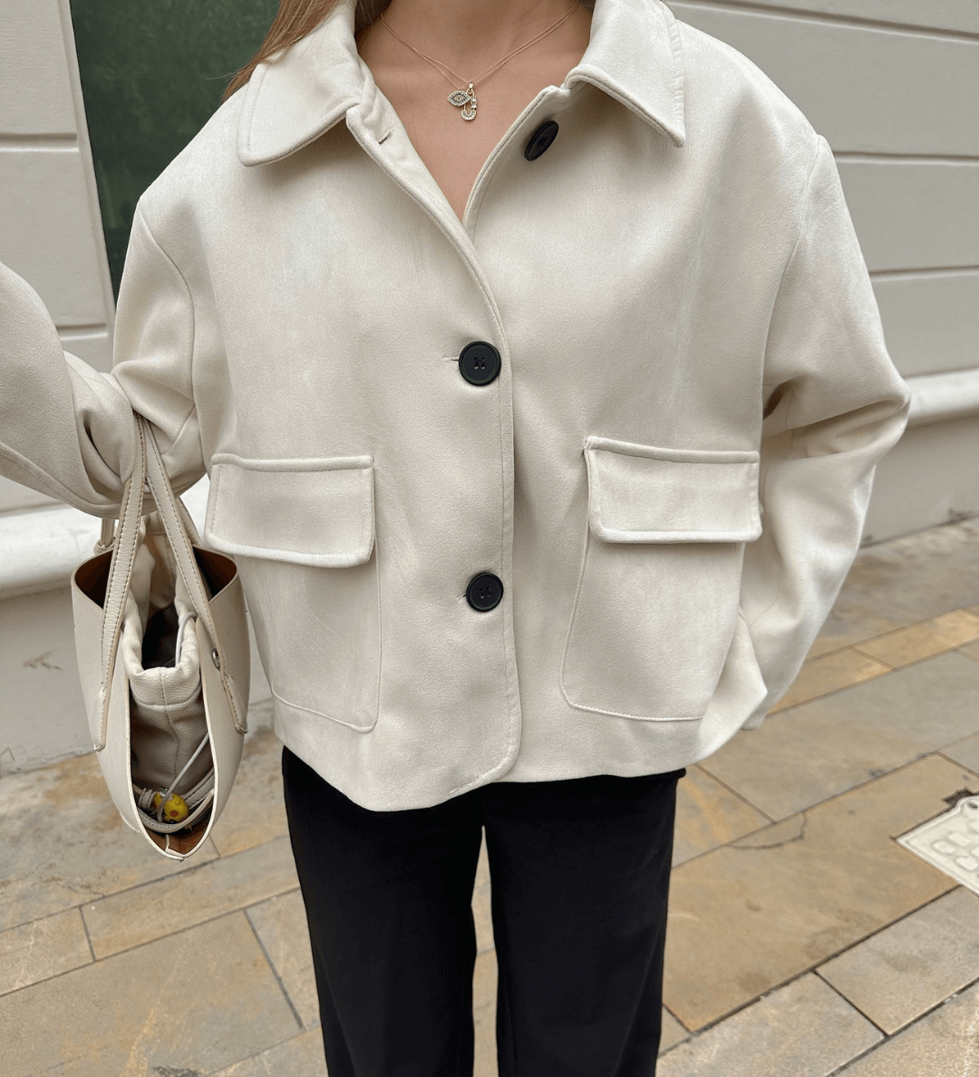 Retro Faux Suede Jacket with Front Flap Pockets