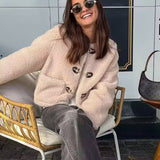 Teddy Fleece Jacket with Toggle Closure and Front Pockets