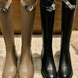 Elegant Knee-High Riding Boots with Side Buckle Detail