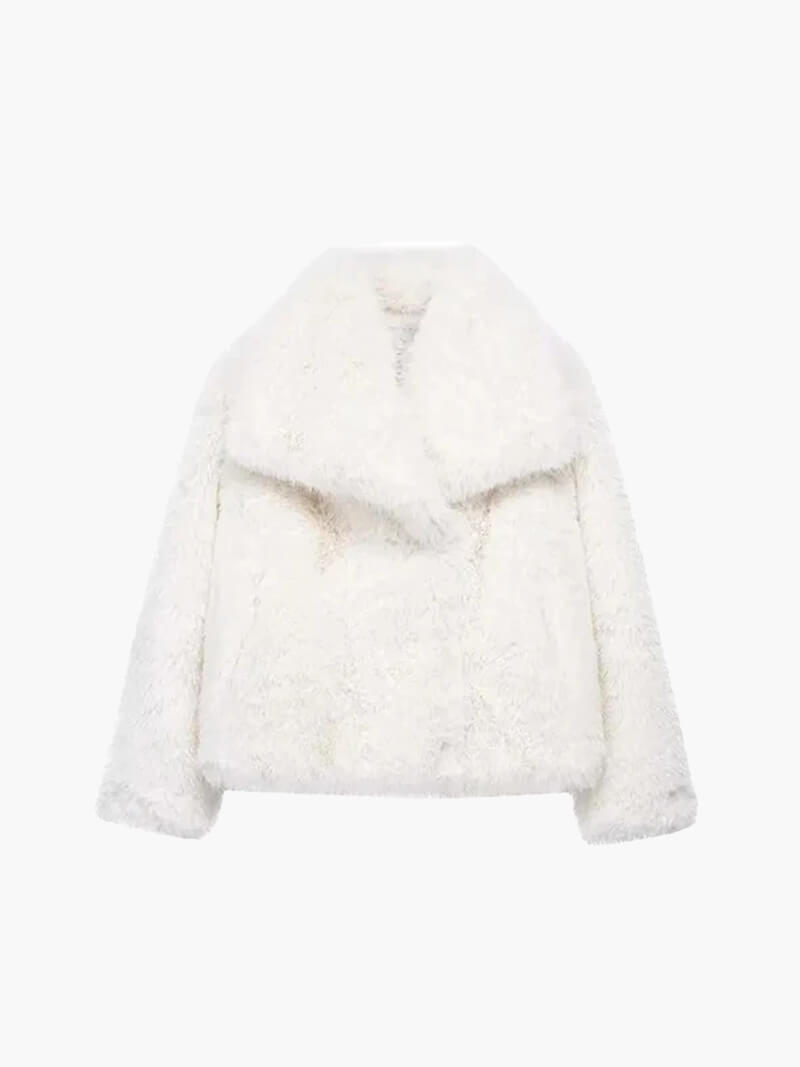 Classic Faux Fur Coat with Wide Lapel Collar