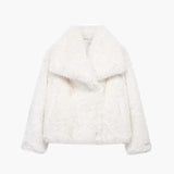 Classic Faux Fur Coat with Wide Lapel Collar