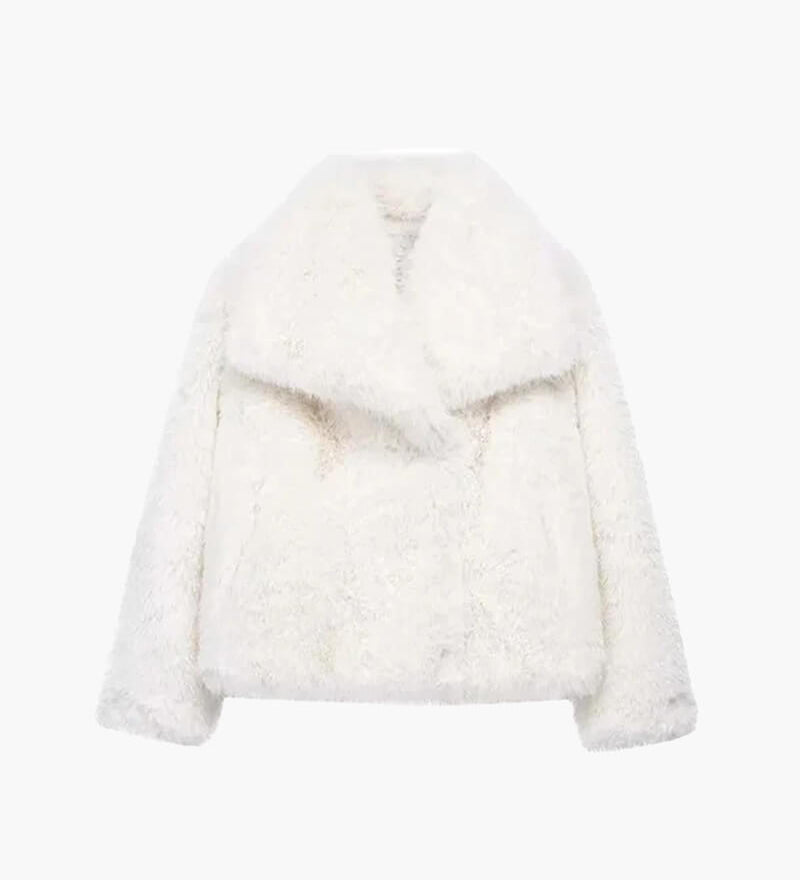 Classic Faux Fur Coat with Wide Lapel Collar