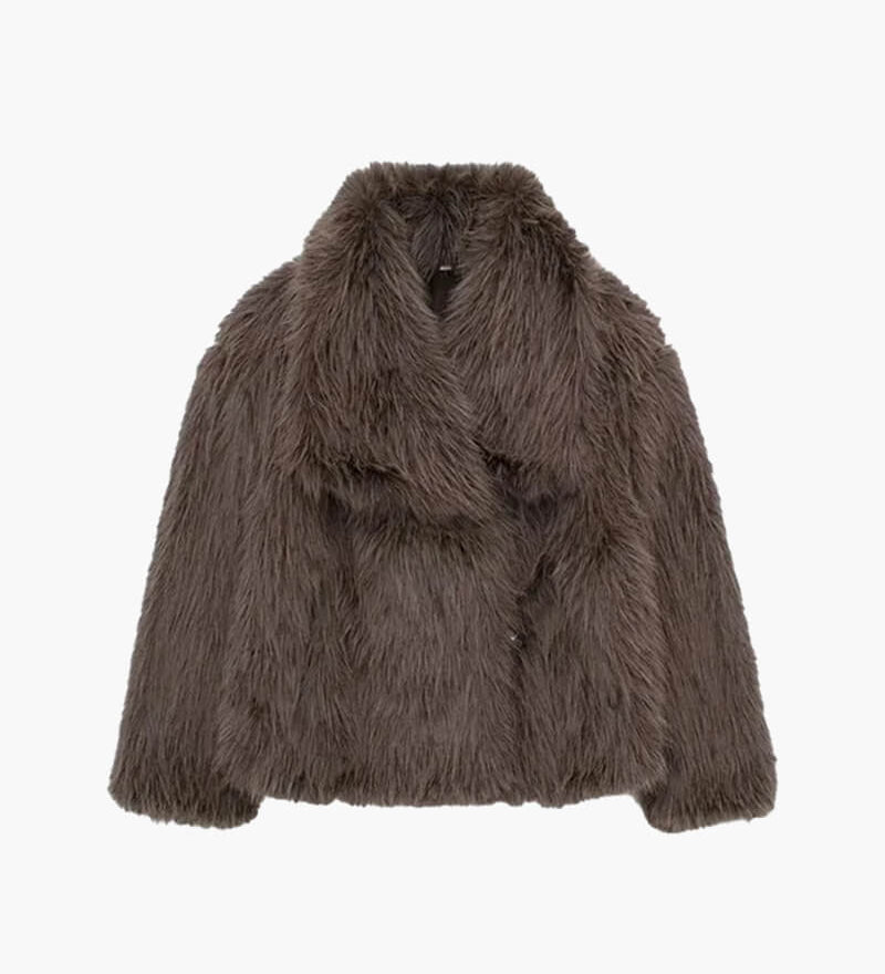 Classic Faux Fur Coat with Wide Lapel Collar