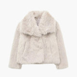 Classic Faux Fur Coat with Wide Lapel Collar