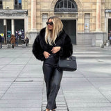 Classic Faux Fur Coat with Wide Lapel Collar