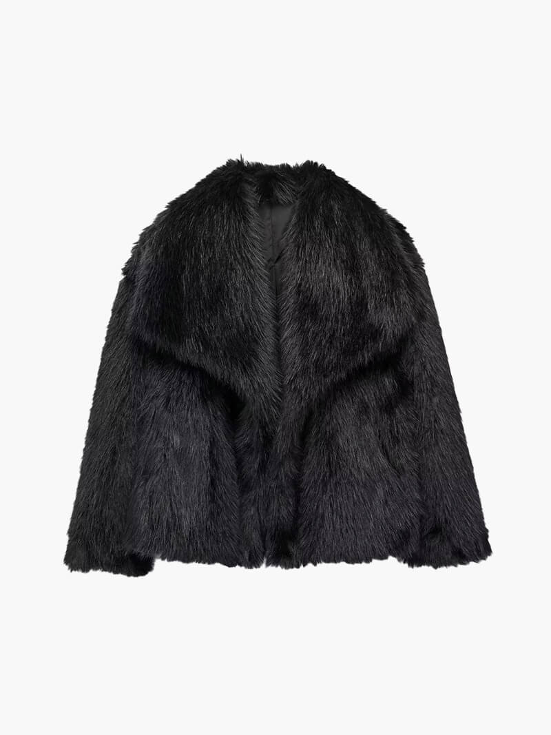 Classic Faux Fur Coat with Wide Lapel Collar