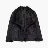 Classic Faux Fur Coat with Wide Lapel Collar