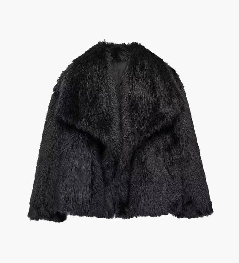 Classic Faux Fur Coat with Wide Lapel Collar