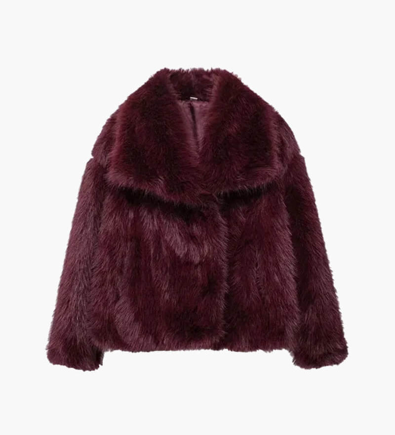 Classic Faux Fur Coat with Wide Lapel Collar