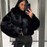 Classic Faux Fur Coat with Wide Lapel Collar