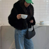 Classic Faux Fur Coat with Wide Lapel Collar