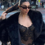 Classic Faux Fur Coat with Wide Lapel Collar