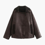 Oversized Faux Shearling Aviator Jacket with Asymmetric Closure