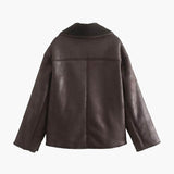 Oversized Faux Shearling Aviator Jacket with Asymmetric Closure