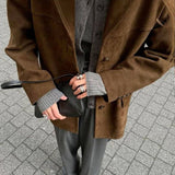 Structured Faux Suede Blazer Jacket for Women