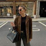 Structured Faux Suede Blazer Jacket for Women