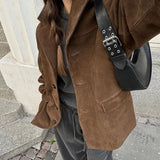 Structured Faux Suede Blazer Jacket for Women