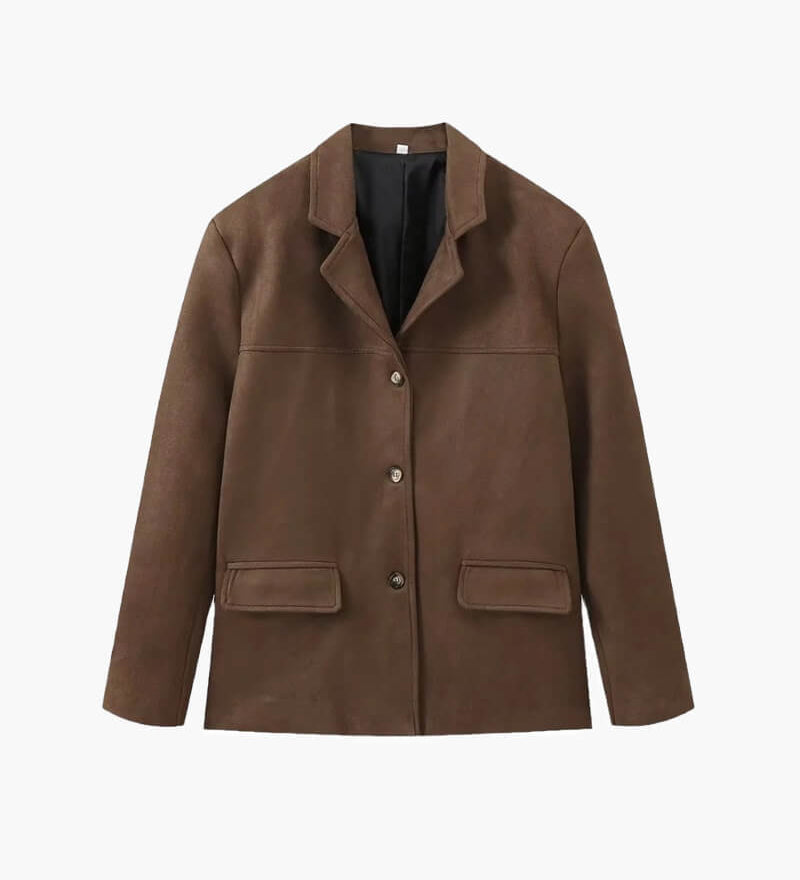 Structured Faux Suede Blazer Jacket for Women