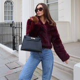Classic Faux Fur Coat with Wide Lapel Collar