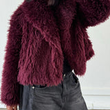 Shaggy Faux Fur Jacket with Wide Lapel and Cropped Fit
