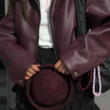 Minimalist Faux Leather Zip-Up Jacket with Pointed Collar