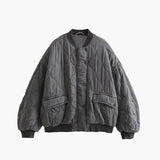 Oversized Quilted Bomber Jacket with Pocket Detail
