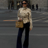 Cropped Double-Breasted Trench Jacket with Belted Cuffs